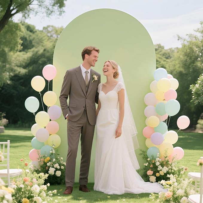 Ledido Wedding Arch Backdrop Cover 7.2FT Arch Covers Fitted Stretchy Spandex Round Top Stand Backdrop Cover for Wedding Banquet Ceremony Birthday Party Baby Shower Event Decoration,Green