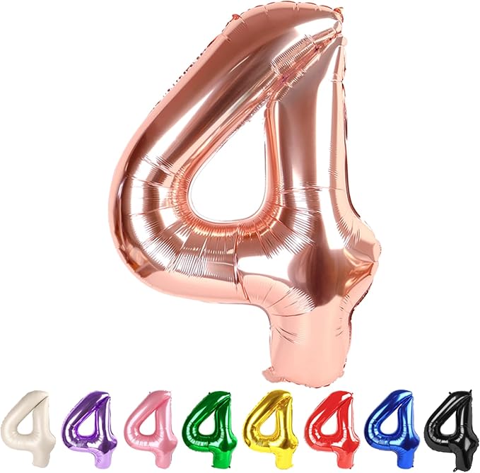 4 Balloon Numbers Party Decorations, 40In Rose Gold Balloons by Mluchee