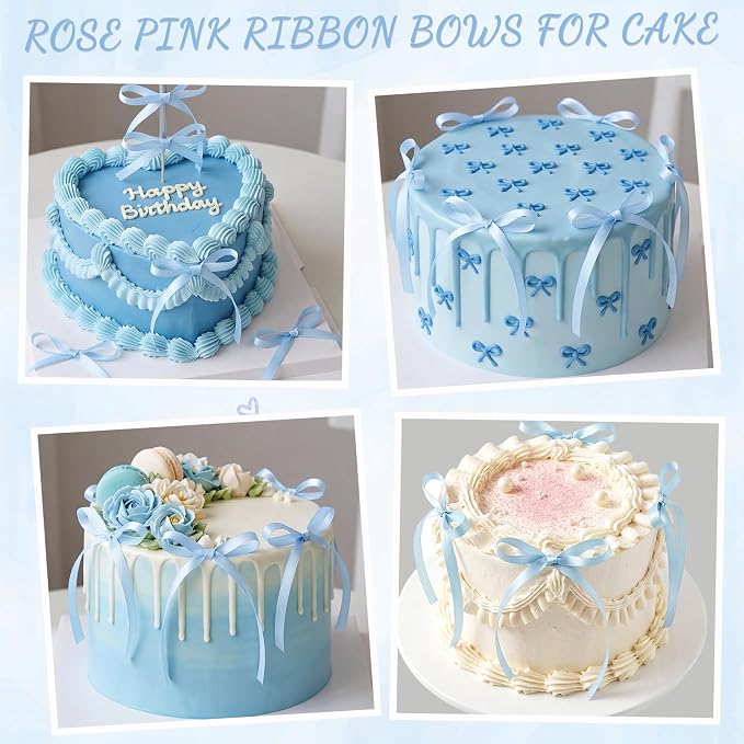30 Pack Bow Cake Toppers Light Blue Ribbons Bows - Image 3