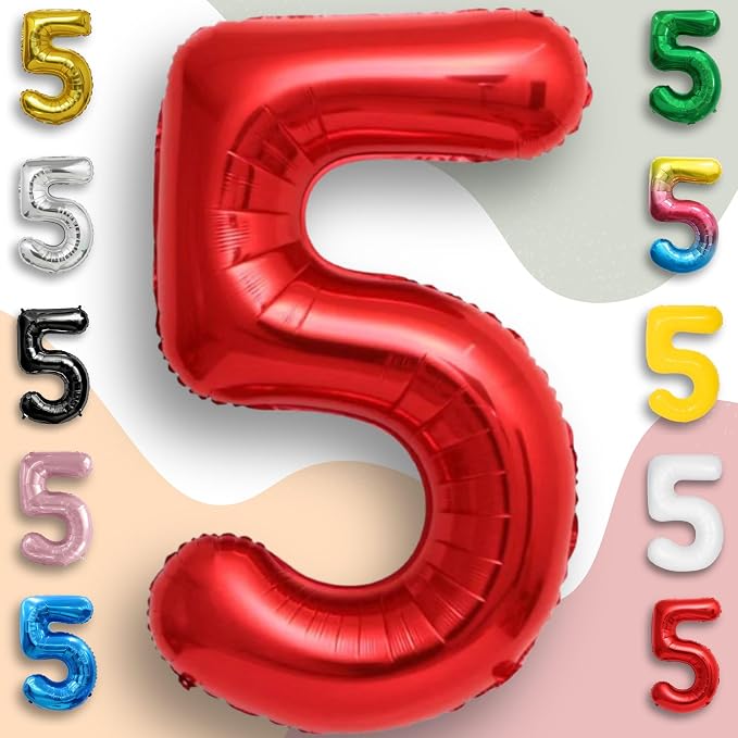 Red Number Balloon 5 Mylar Foil Balloons 40 inch - Image 4