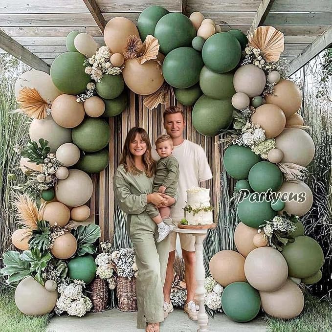 Sage Green Brown Balloon Arch Kit Double Stuffed Dusty Olive Green Tan White - Image 5