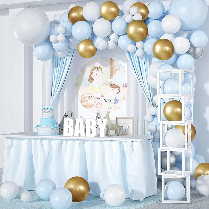 Blue Gold White Latex Balloons, 50 Pack 12 Inches light Blue Balloons Helium - Image 5