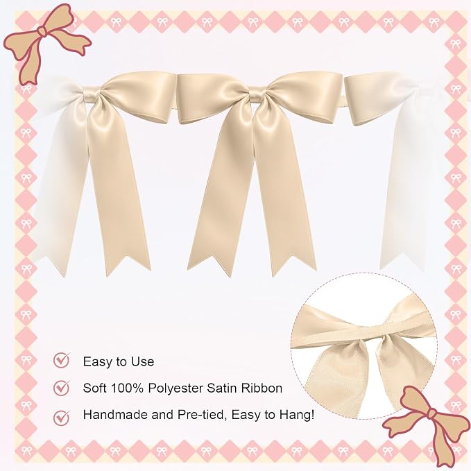 2 Strings of 16PCS Champange Bow Garlands Banner Decoration, Pre-Strung Satin - Image 3