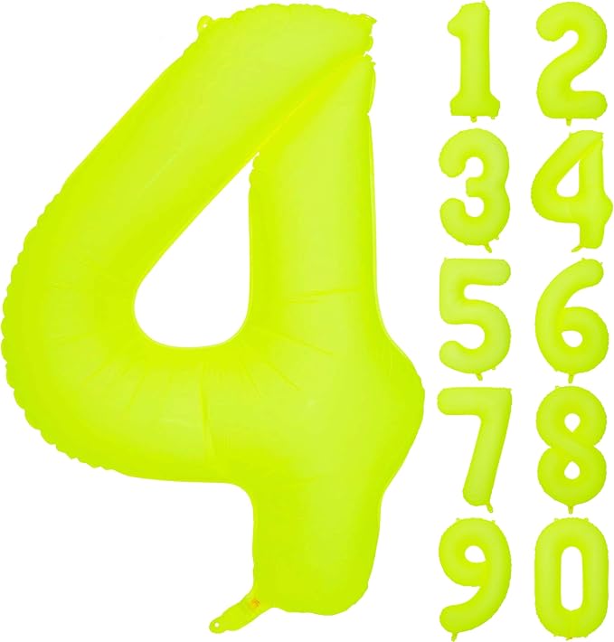 40 IN Fluorescent Yellow Number 4 Balloon Neon Yellow 4 Foil Balloon | by YOIOZAIZAI