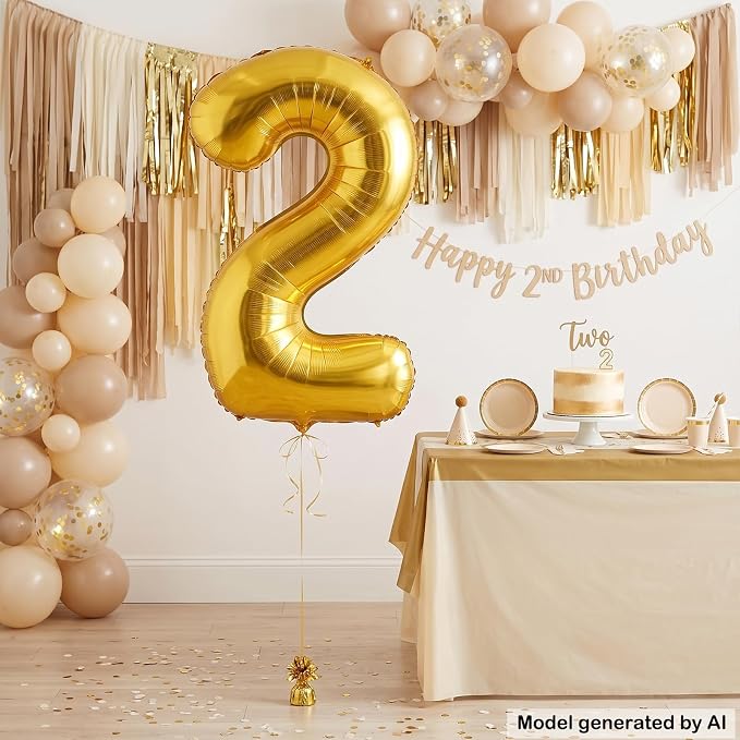 40 Inch Gold Number 2 Foil Balloon - Image 3