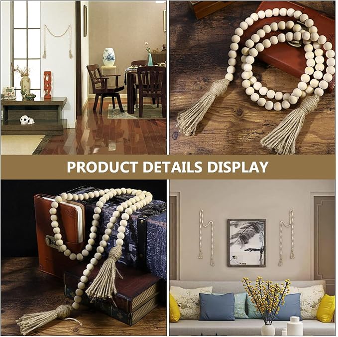 IMIKEYA Wooden Beads Garland: 2PCS Farmhouse Wood Bead Garland - Image 8