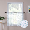 Tollpiz Leaves Short Sheer Tier Curtains Teal Blue Leaf Embroidery Kitchen Half by Tollpiz