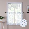 Tollpiz Leaves Sheer Tier Curtain Teal Blue Leaf Embroidery Kitchen Half by Tollpiz