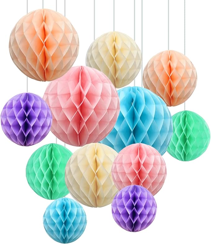 ZOOYOO 12Pcs 6" 10" Honeycomb Balls Decorations Hanging Tissue Paper Pom Poms by ZOOYOO