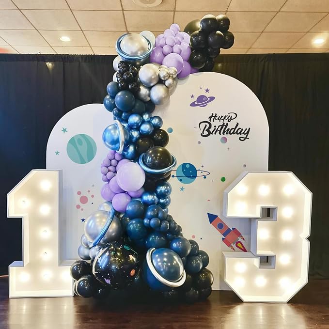12inch Space Balloons with Black Metallic Blue Purple Silver Balloons | - Image 7