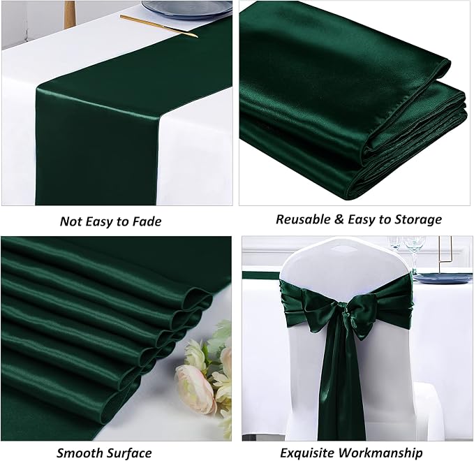 SiinvdaBZX 4 Pcs Green Satin Table Runner 12 x 108 inches Long | Bright Smooth - Image 5