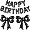 Black Happy Birthday Balloons, 31”Huge Black Bow Aluminum Foil Balloon Banner by BSRESIN