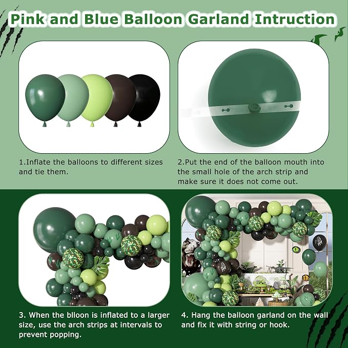 170Pcs Dinosaur Balloons Garland Arch Kit, Hunter Sage Green Brown Black Light - Image 3