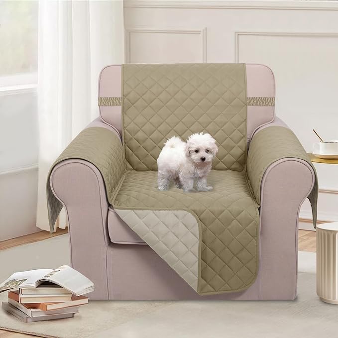U-NICE HOME Reversible Oversized 28''Chair Covers, Light Camel/Beige | Armchair - Image 2