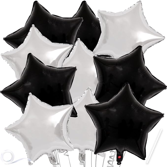 Black Silver Star Balloons 18 Inch by VHUWE