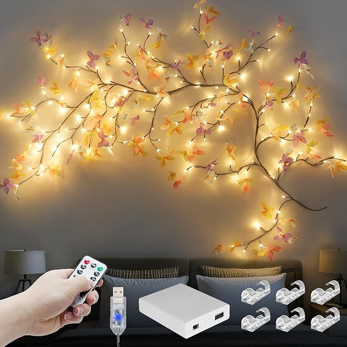 7.55FT 144LED Butterfly Enchanted Willow Vine Light by FNHMSL