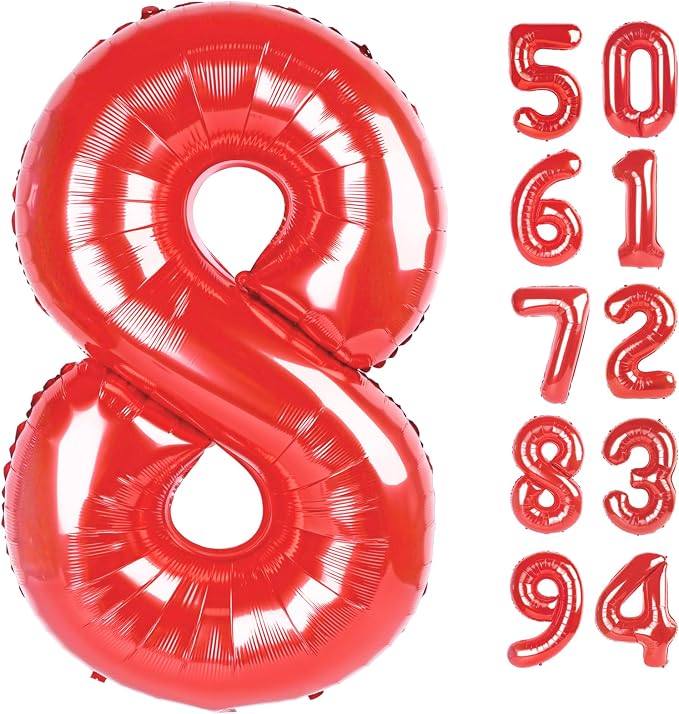 Red 8 Balloon - Number Balloon 40 Inch, 8th Red Birthday Decorations | Large by IWERP