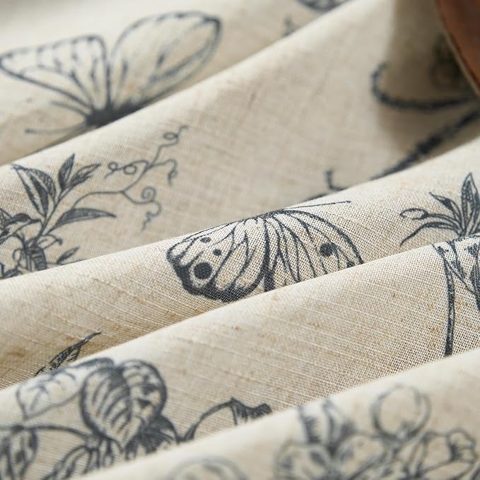 Blue Floral Linen Curtains Farmhouse Rod Pocket 50W X 90L 2 Panels | Charlotte - Image 8