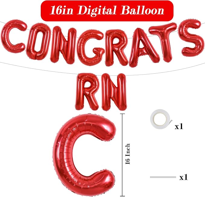 TONIFUL 2026 Nurse Graduation Decorations Red Congrats RN 2026 Balloons 16 Inch - Image 2