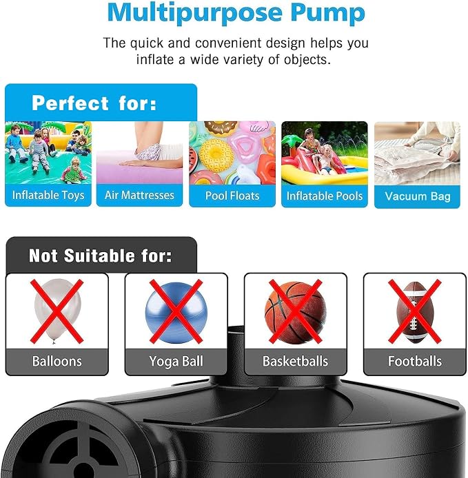Electric Air Pump for Inflatables, Portable Quick-Fill Air Pump - Image 2