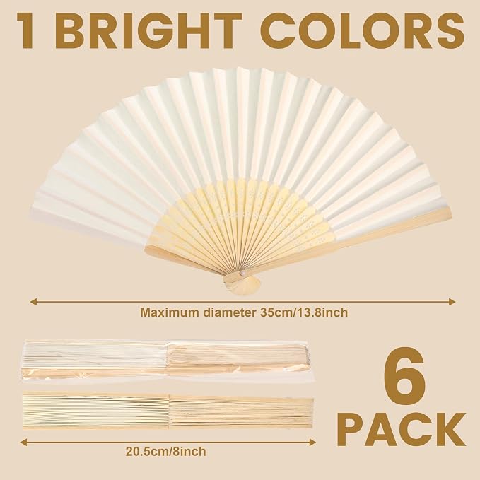 Qunclay 60 Pcs White Paper Hand Fans Bulk Bamboo Folding Handheld Wedding Fans - Image 2