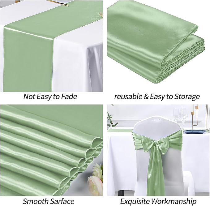 SiinvdaBZX 12 Pcs Sage Green Satin Table Runner 12 x 108 inches Long | Bright - Image 5