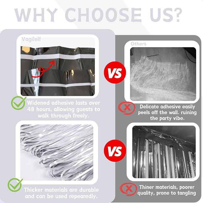 Matte White Tinsel Foil Curtains Backdrop Party Decorations 4 PCS | 3.3 x 6.6 - Image 3