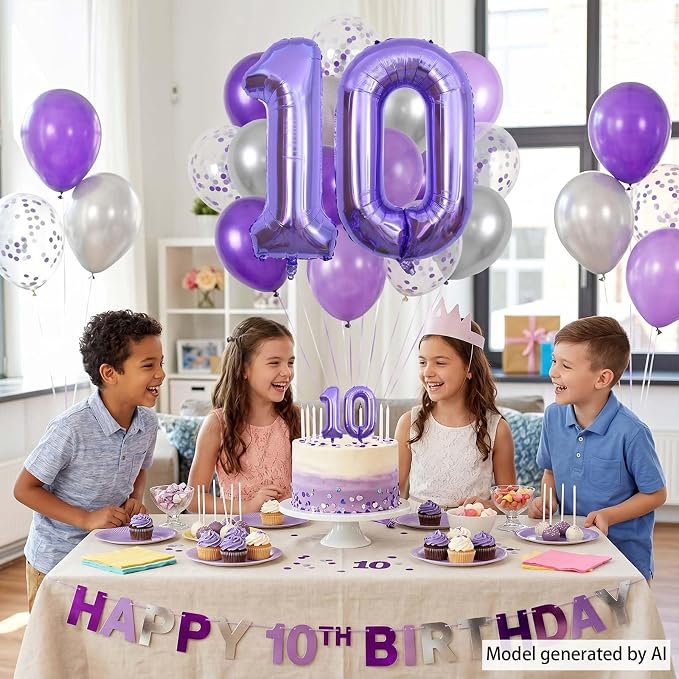 Purple Number 10 Balloon 40 Inch, Giant Mylar Foil Number 1 and 0 Balloons - Image 2