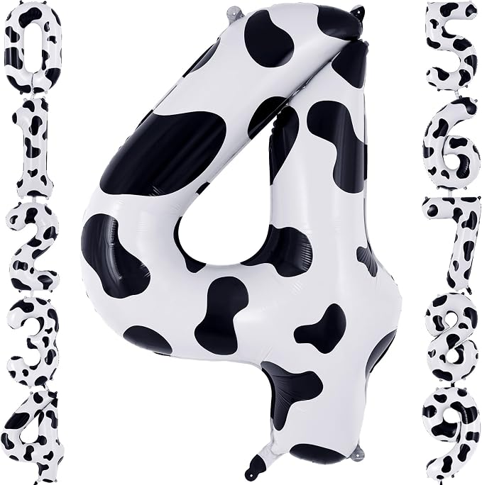 Cow Print Number 4 Balloon, Large 40 Inch Cow Number Birthday Balloons by AIQINHU
