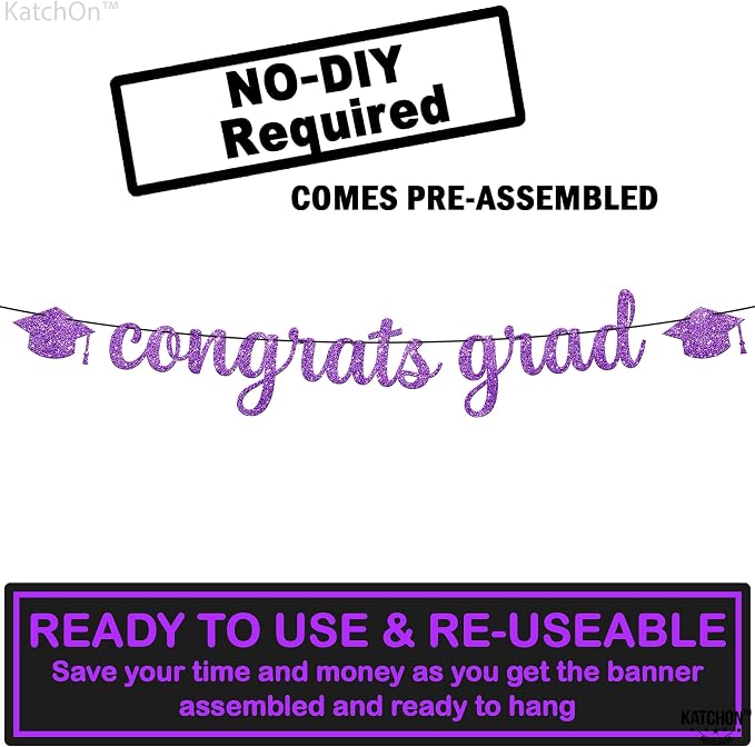 KatchOn Glitter Congrats Grad Banner Purple 10 Feet | No DIY, Graduation Banner - Image 2