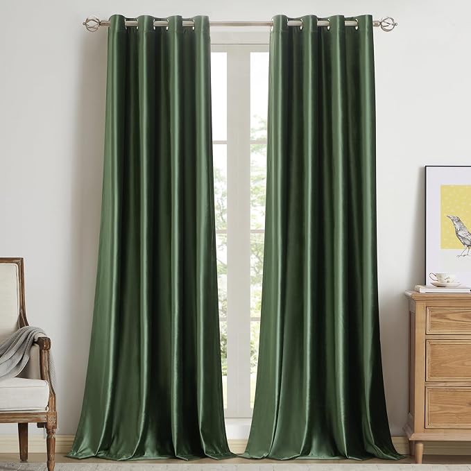 BULBUL Velvet Oilve Green Blackout Curtains 120 inch Long by ModernShinyVelvetCurtains