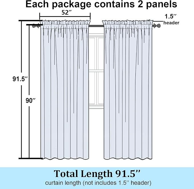 Simplebrand Semi Sheer Dusty Blue Curtains 90 Inches Long 2 Panels, Light - Image 2