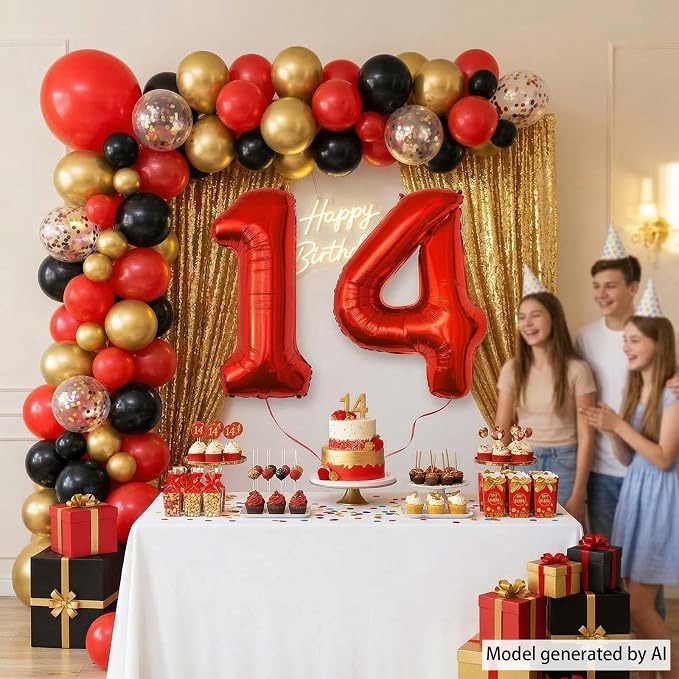 Red Number 14 Balloon 40 Inch, Foil Numeral - Image 2