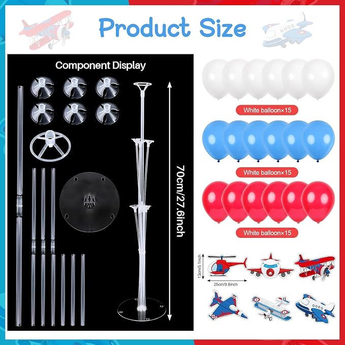 12 PCS Airplane Birthday Party Decorations Airplane Balloons Stand Kit 3D - Image 2
