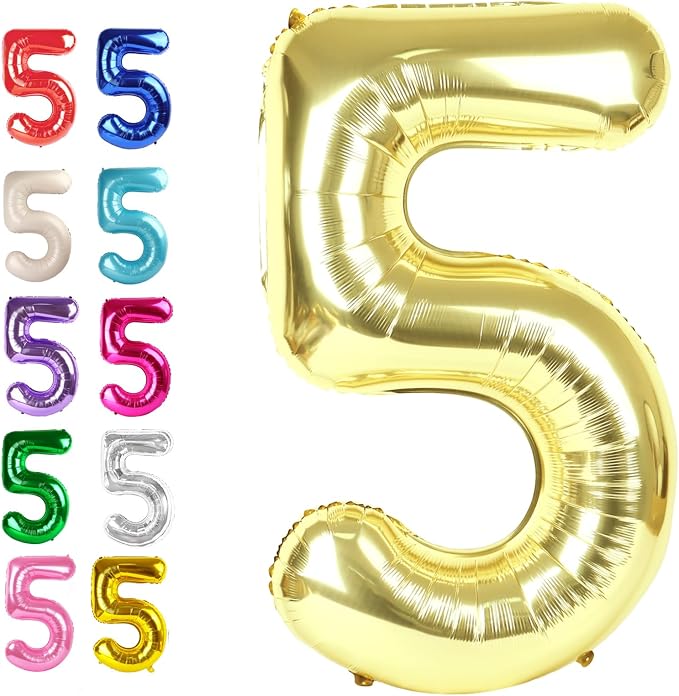 Champagne Gold Number 5 Balloon 40 inch, Balloon numbers party supplies by Upgesy