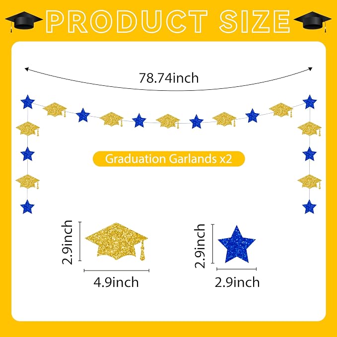 Blue and Gold Graduation Decorations Banner 2026, Glitter Blue and Gold Class - Image 4