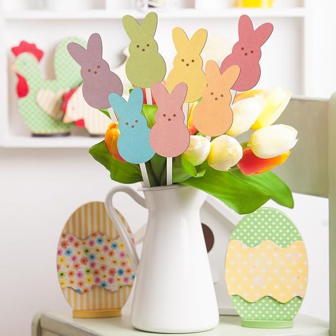 TICIAGA 14PCS Easter Wooden Picks Decorations - Image 4