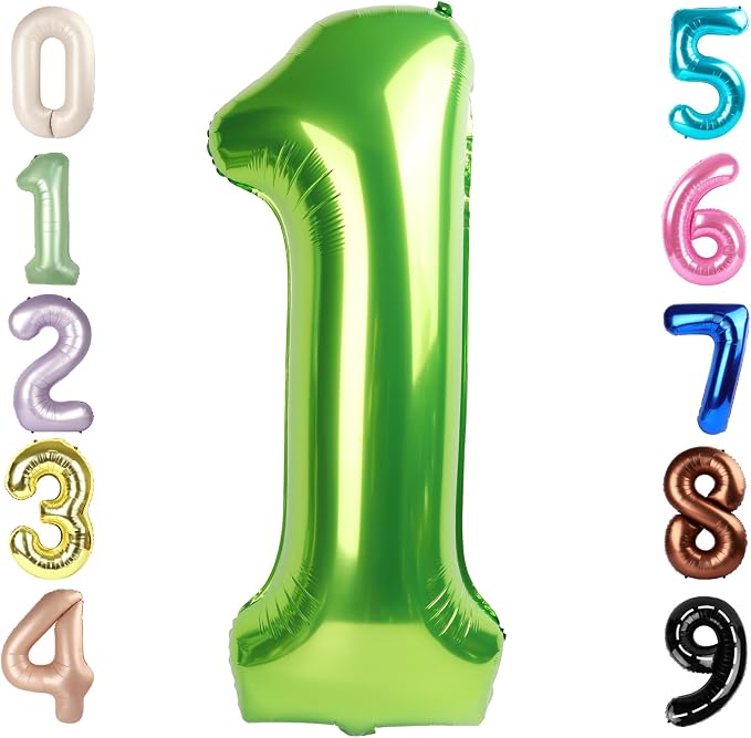 Number 1 Balloons, 40In Green Balloons by Mluchee