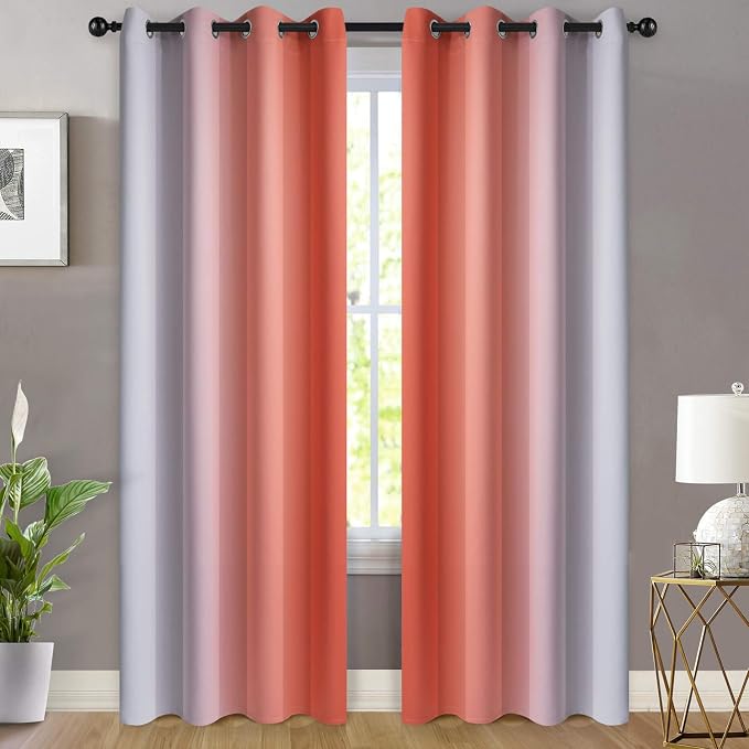 Yakamok Ombre Curtains Coral and Greyish White - Image 2