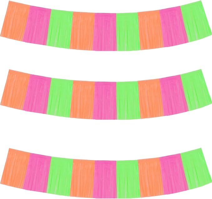 BEISHIDA Fluorescent Fringe Garland Banner 30ft Wall Tinsel Foil Streamers | by Beishida