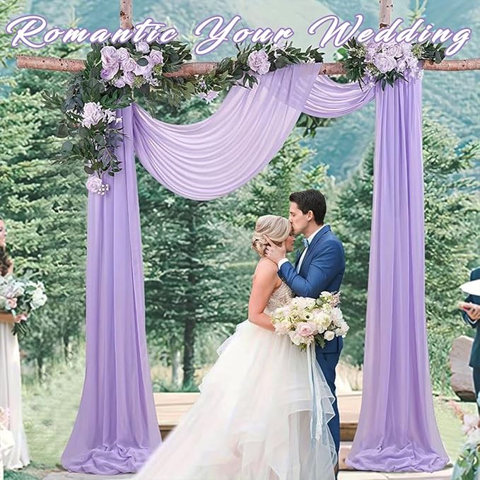 Wedding Arch Draping Fabric 4 Panels 20Ft Length x 28" Width Lilac Arch Drapes Chiffon Fabric Sheer Curtains Backdrop for Party Ceremony Wedding Ceiling Outdoor Indoor Stage Reception Decorations