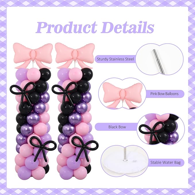 Pink and Purple Black Balloon Column Stand Arch Kit Set of 2 - Image 4