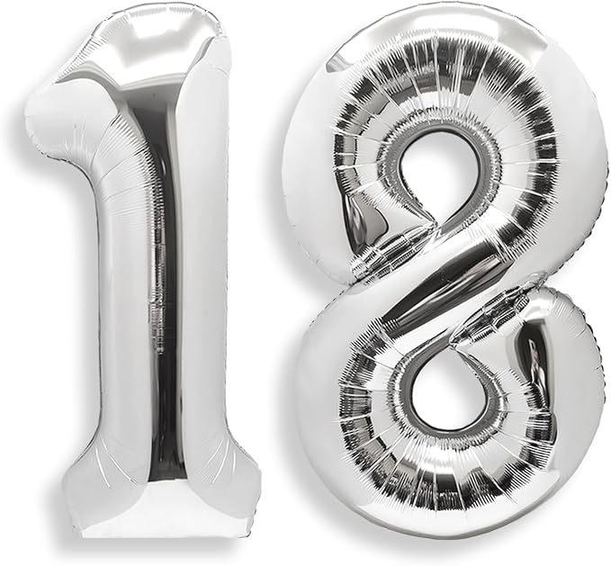 AULE 40 Inch Silver 18 Balloon Number Foil 0-9 Birthday Big Numbers | Birthday by AULE