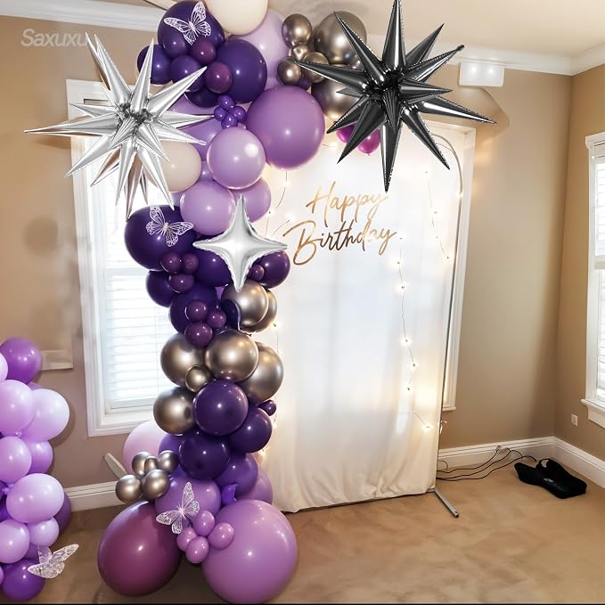 Purple Black Balloon Arch Kit, Sliver Star Foil Balloons - Image 6