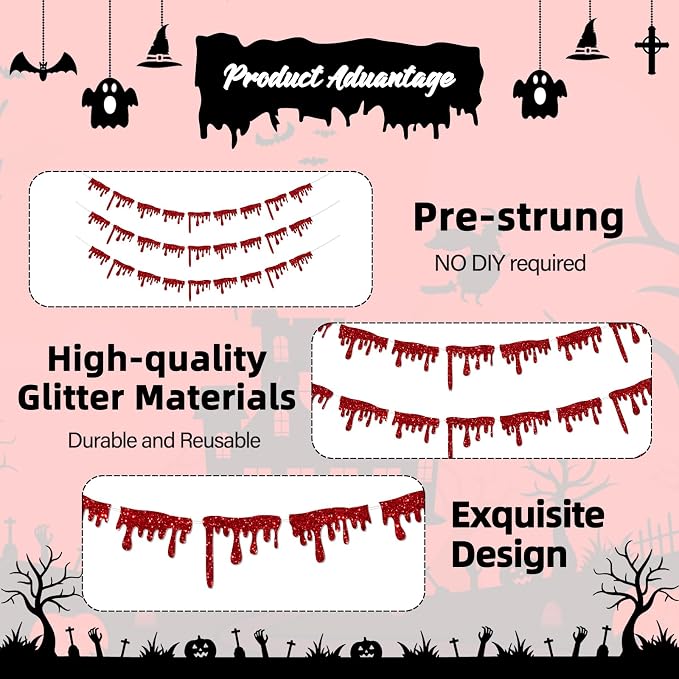 Red Blood Drop Banner for Halloween Party Decorations Supplies Scary Halloween - Image 4