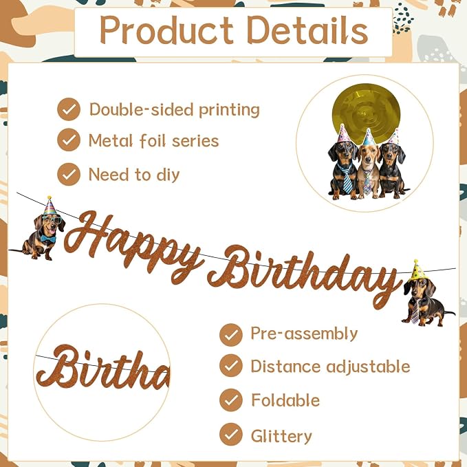 Dachshund Dog Birthday Banners Hanging Swirls Party Decor 10PCS | Dachshund - Image 3