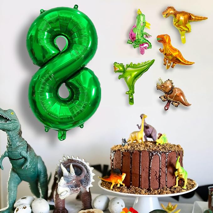 LilyZheng Large Dinosaur Balloon Number 8, 40 Inch Dark Green Foil Balloon - Image 5