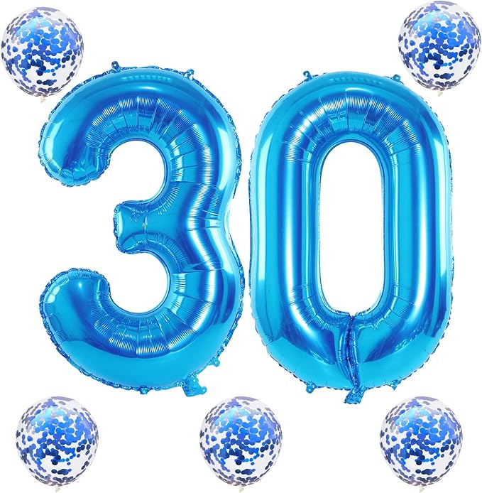40 Inch Number 30 Foil Balloons, Large Blue 30th Birthday Digital Balloons - Image 8