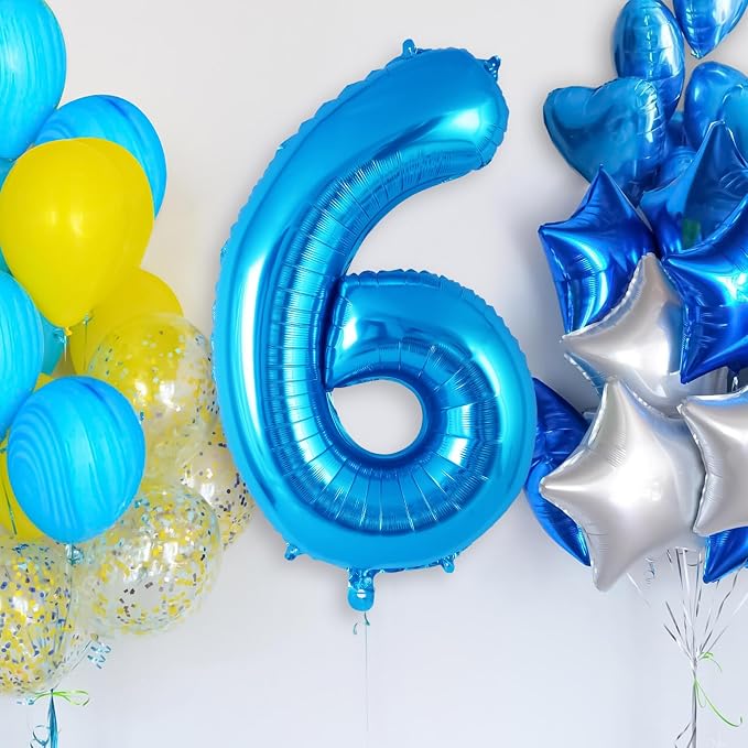 Blue Number 6 Balloon 40 Inch, Big Large Foil Helium Number Balloons, Jumbo - Image 2