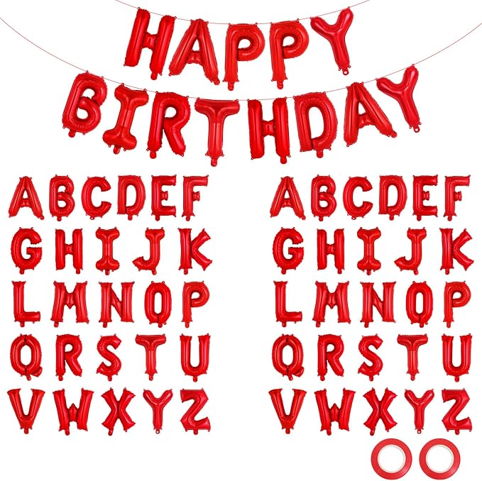 65 Pcs Red Happy Birthday Balloons, 2 Sets A-Z Red Letters Foil Balloons by Unknown